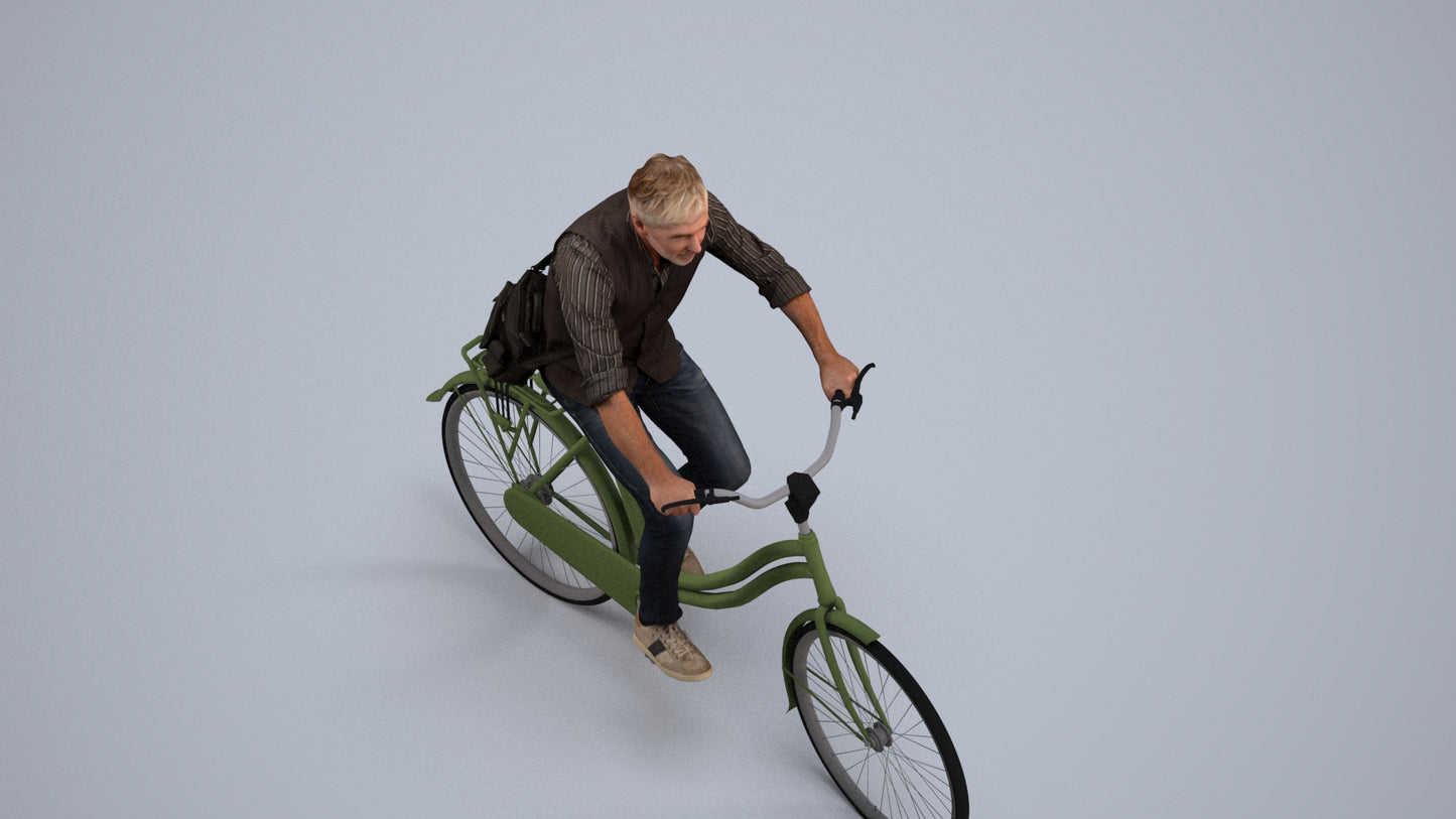 3D people model man casual cycling, scanned human for 3ds Max rendering, back view render