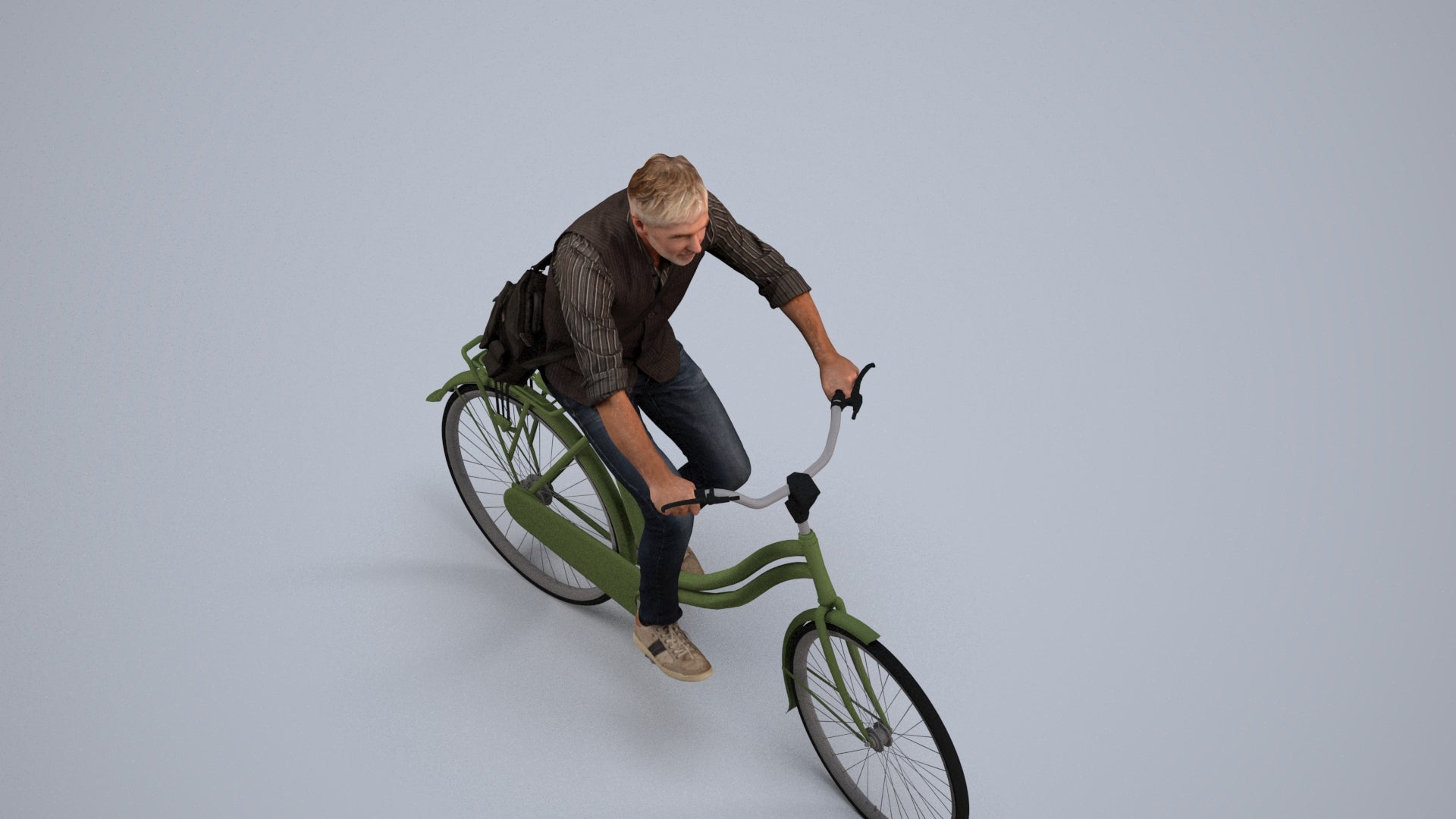3D people model man casual cycling, scanned human for 3ds Max rendering, back view render