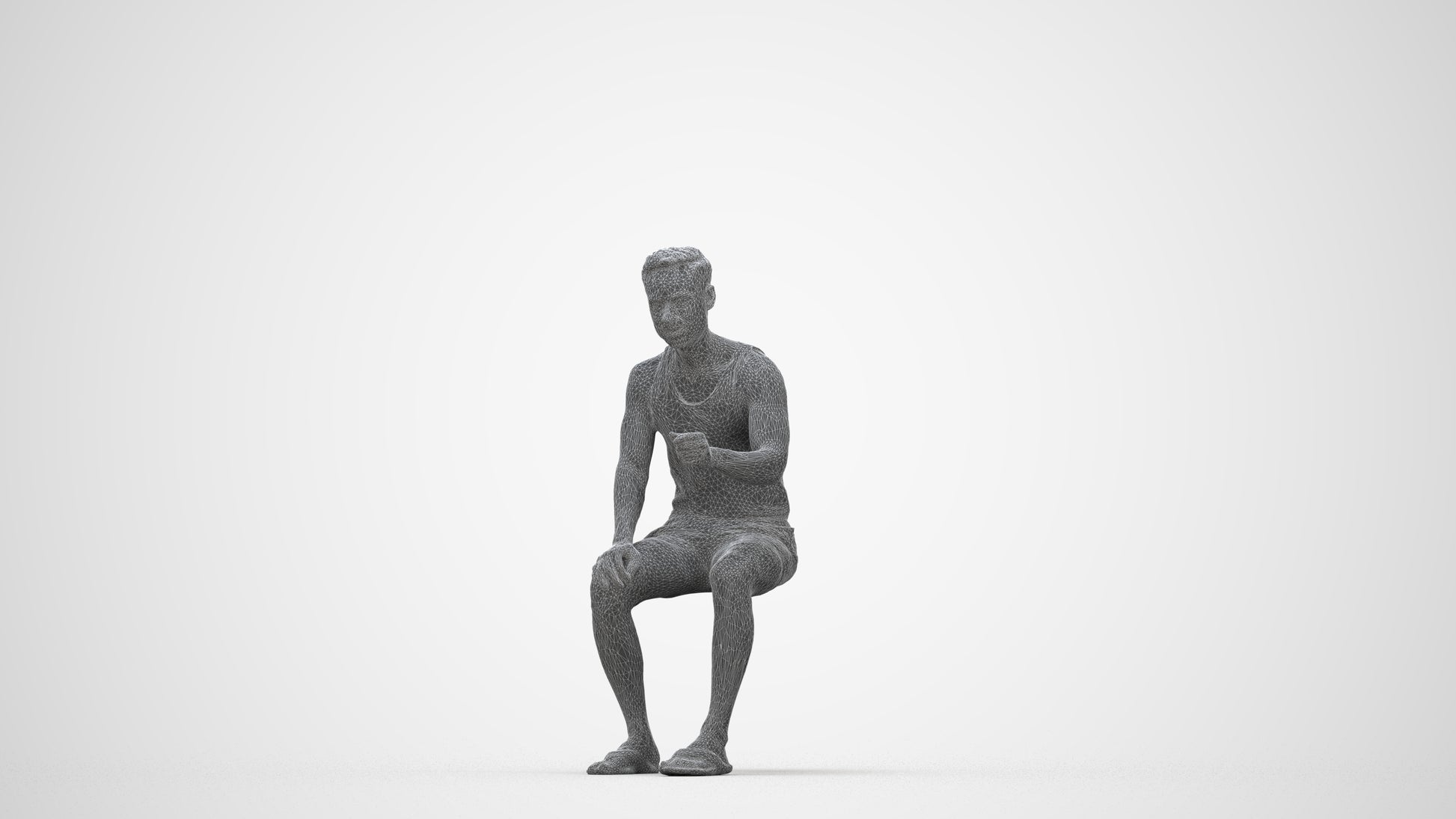 realistic 3D people man casual sitting, render-ready for V-Ray and Corona, FBX OBJ, wireframe back view