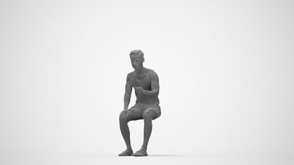 realistic 3D people man casual sitting, render-ready for V-Ray and Corona, FBX OBJ, wireframe back view