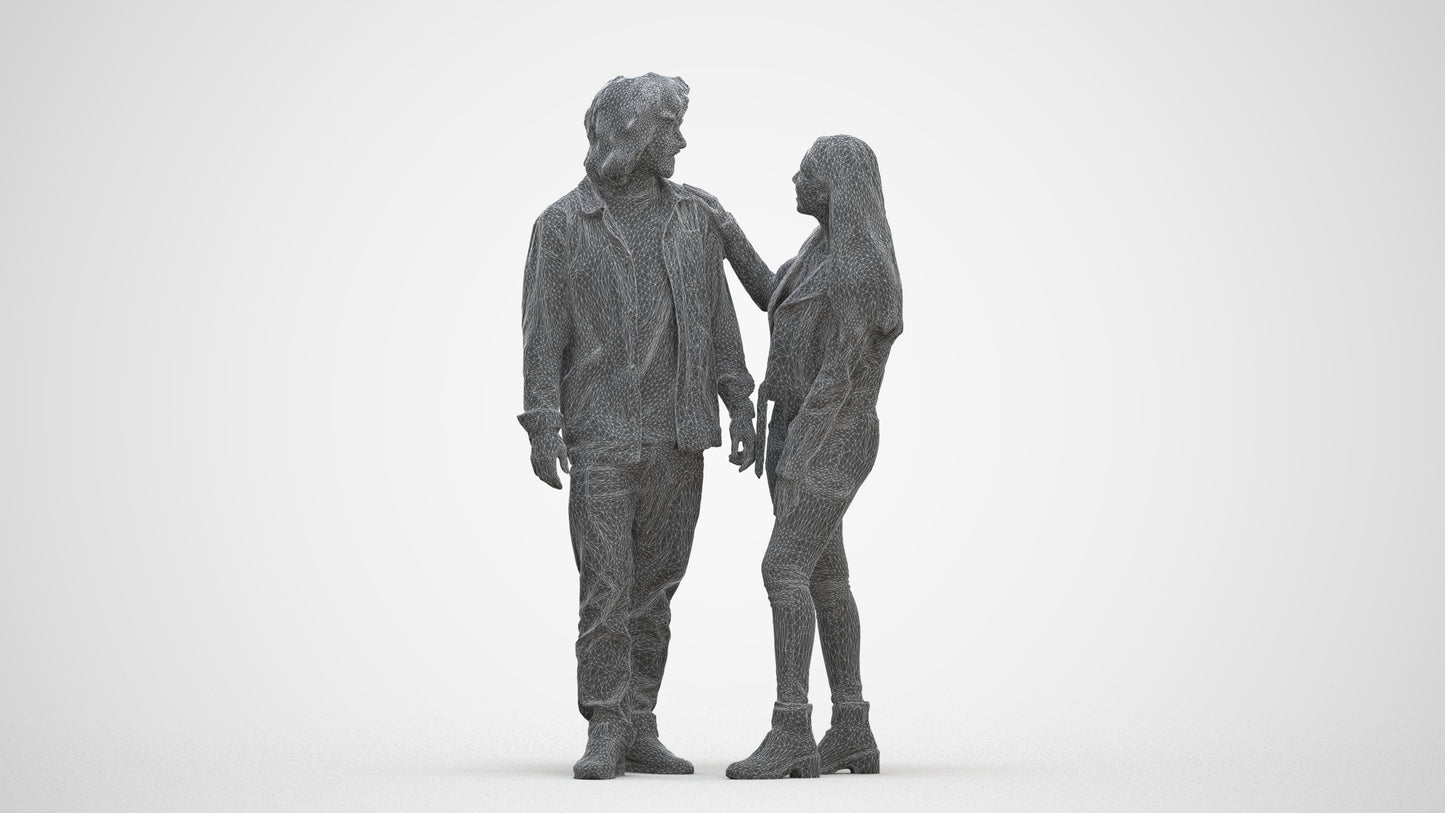 realistic 3D woman casual couple, scanned archviz people for Blender and 3ds Max, three-quarter front view render