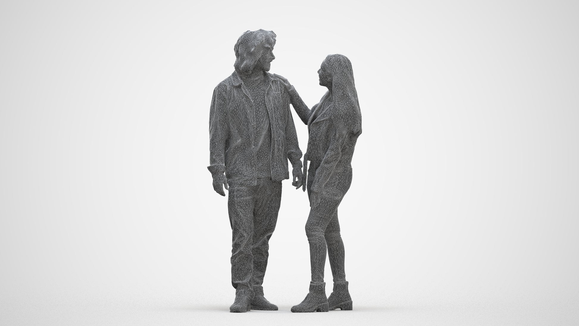 realistic 3D woman casual couple, scanned archviz people for Blender and 3ds Max, three-quarter front view render