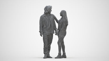 realistic 3D woman casual couple, scanned archviz people for Blender and 3ds Max, three-quarter front view render
