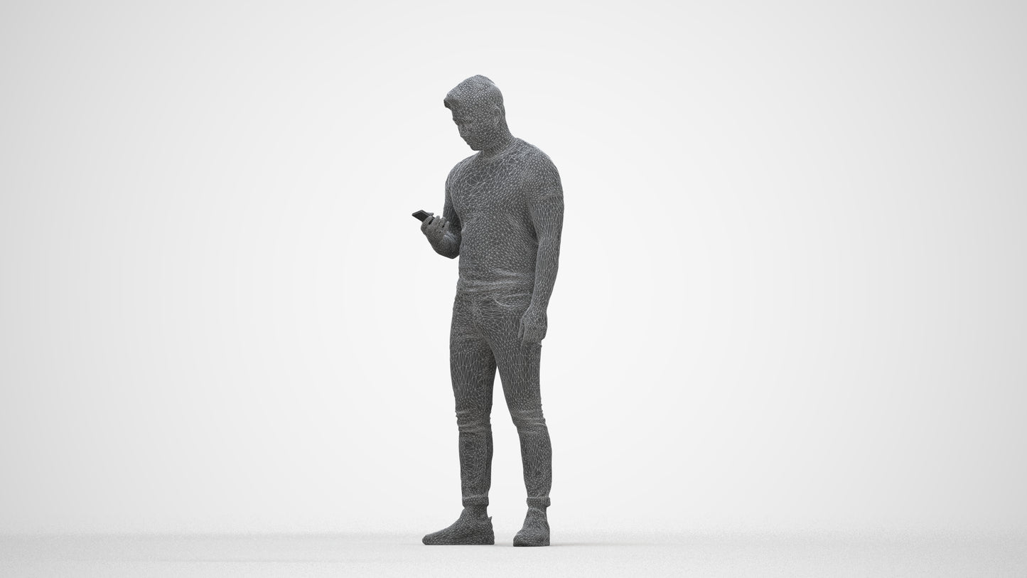 photogrammetry 3D man casual standing, realistic human model archviz FBX, wireframe back view