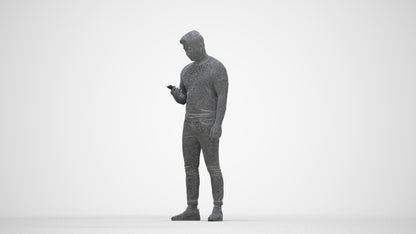 photogrammetry 3D man casual standing, realistic human model archviz FBX, wireframe back view