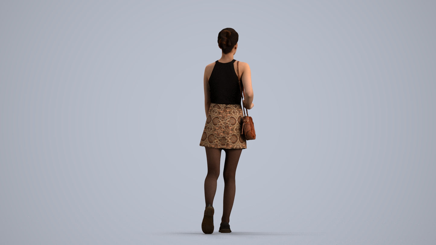 scanned 3D woman casual walking, photogrammetry people for Enscape and V-Ray, front view render