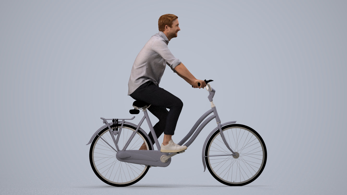 realistic 3D man casual cycling, scanned archviz people for Blender and 3ds Max, side view render