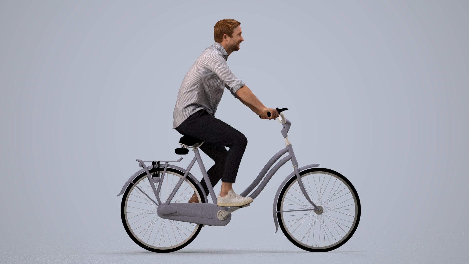 realistic 3D man casual cycling, scanned archviz people for Blender and 3ds Max, side view render