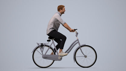 realistic 3D man casual cycling, scanned archviz people for Blender and 3ds Max, side view render