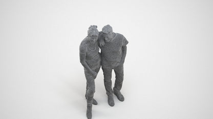 realistic 3D senior woman casual standing, scanned archviz people for Blender and 3ds Max, wireframe three-quarter view