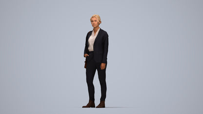 realistic 3D human woman business, archviz people FBX OBJ for Blender, top-down view render