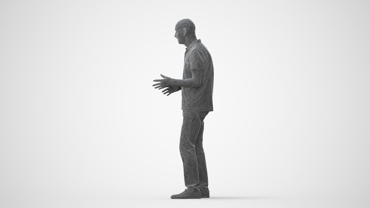scanned 3D senior man casual standing, photogrammetry people for Enscape and V-Ray, square thumbnail