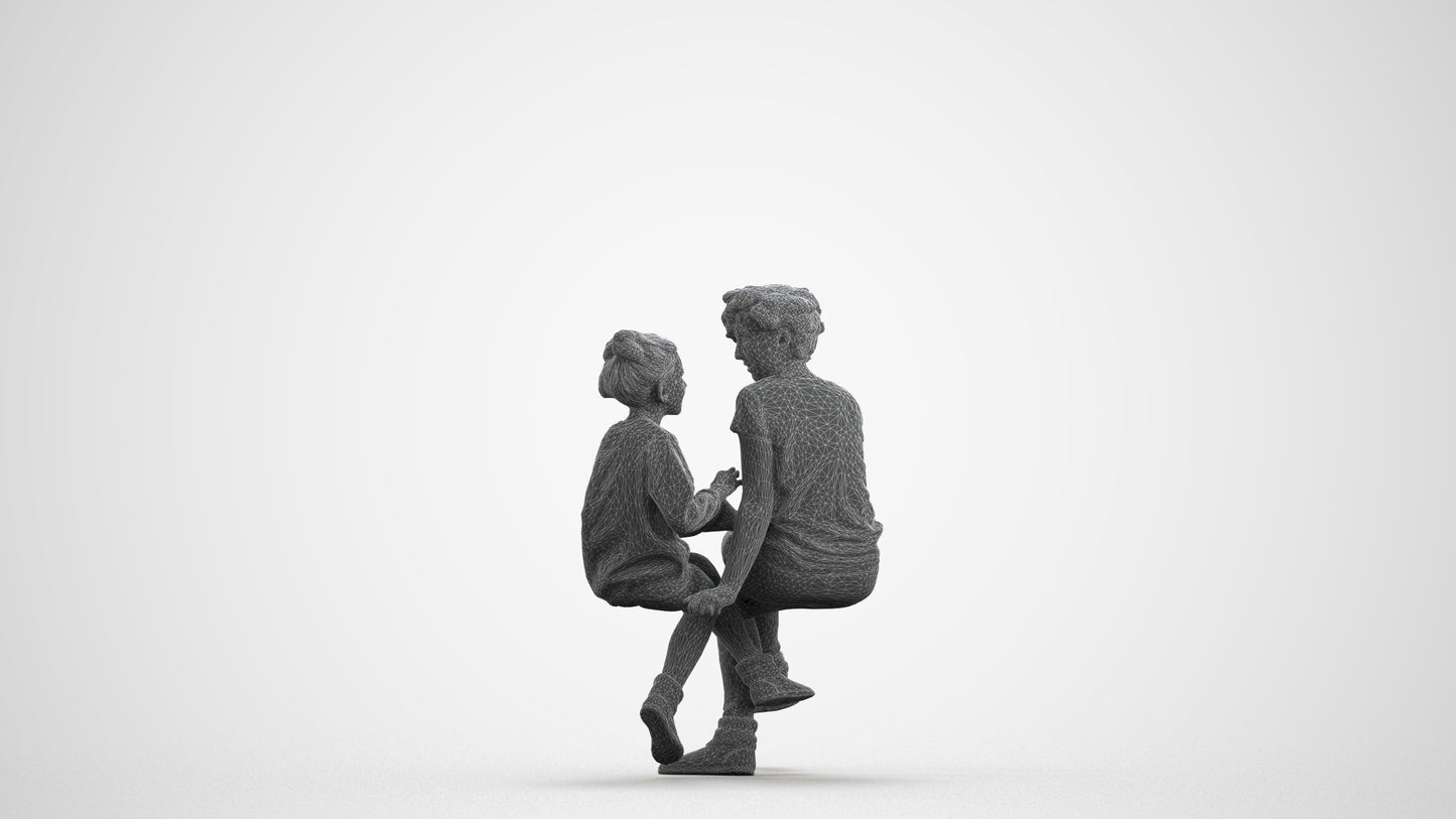 3D human model girl casual kids, photogrammetry scanned person for archviz, wireframe front view