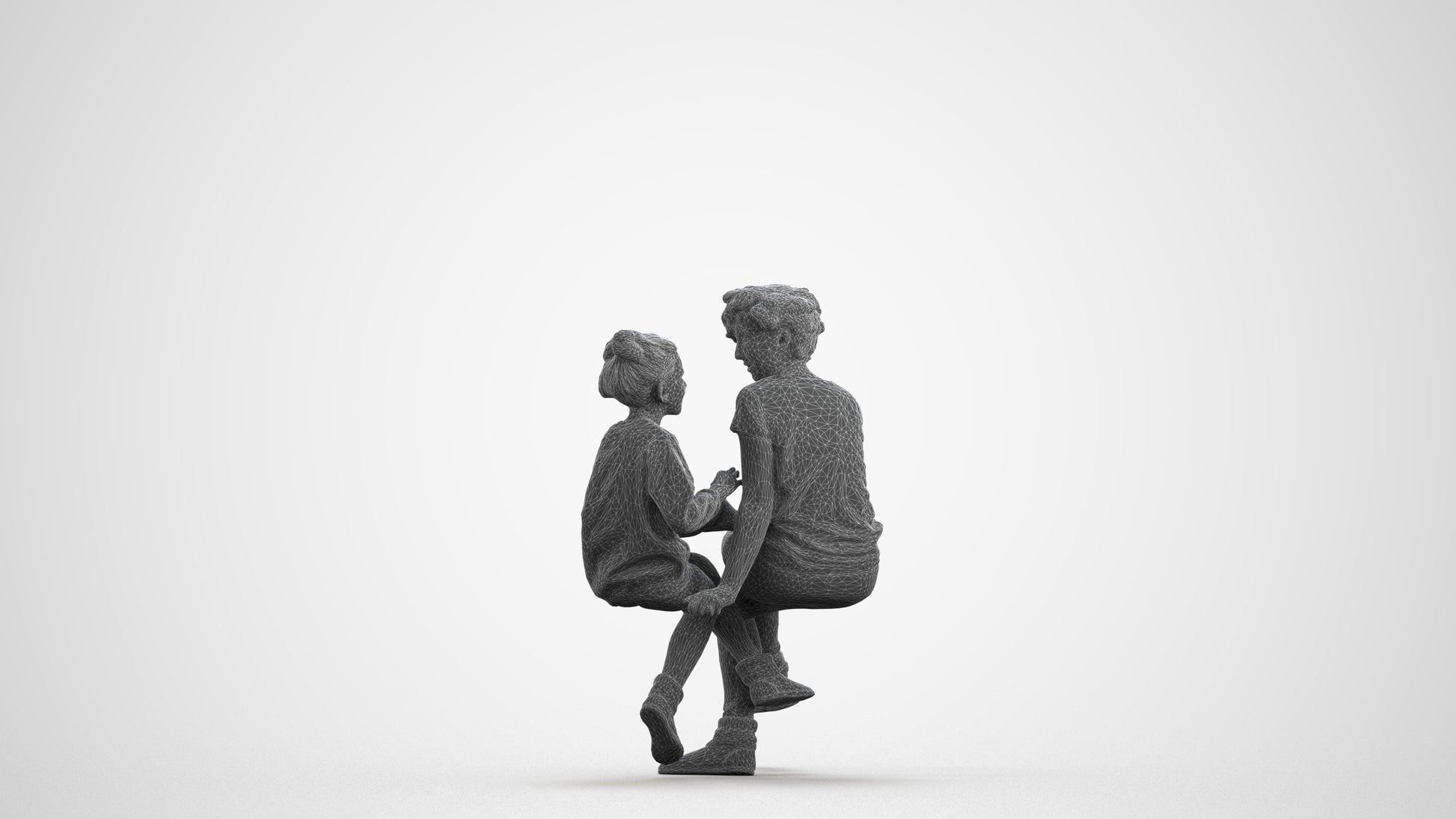 3D human model girl casual kids, photogrammetry scanned person for archviz, wireframe front view