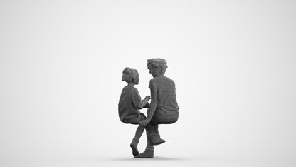 3D human model girl casual kids, photogrammetry scanned person for archviz, wireframe front view