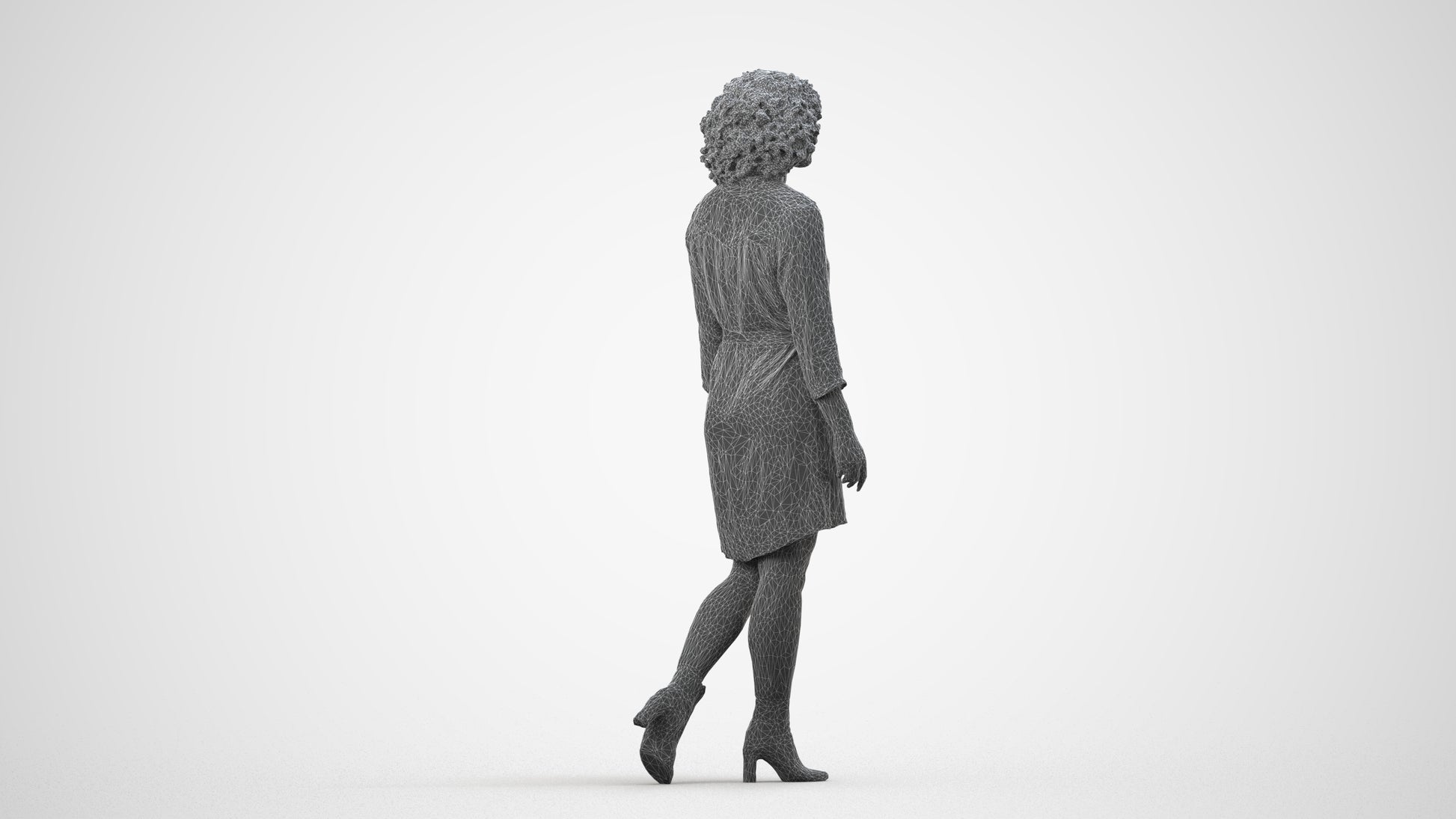 realistic 3D human woman casual walking, archviz people FBX OBJ for Blender, wireframe side view