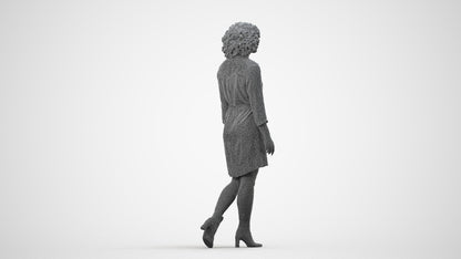 realistic 3D human woman casual walking, archviz people FBX OBJ for Blender, wireframe side view
