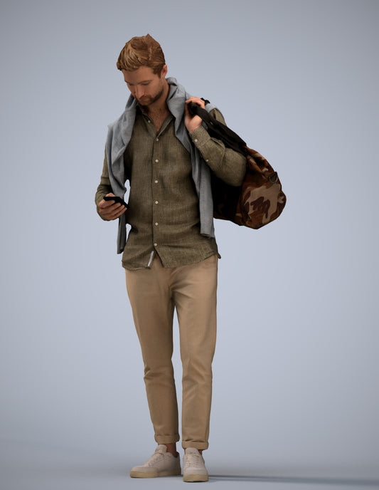 realistic 3D people man casual walking, render-ready for V-Ray and Corona, FBX OBJ