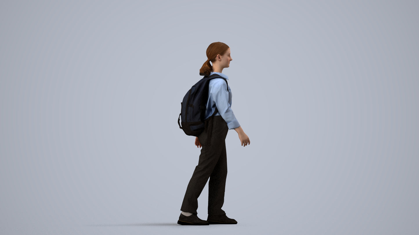 scanned 3D girl kids, photogrammetry people for Enscape and V-Ray, side view render