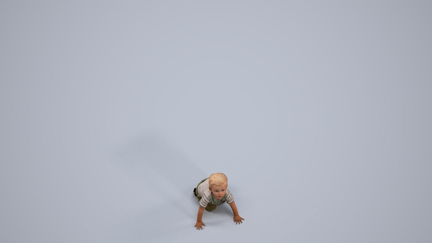 3D human model boy casual kids, photogrammetry scanned person for archviz, back view render