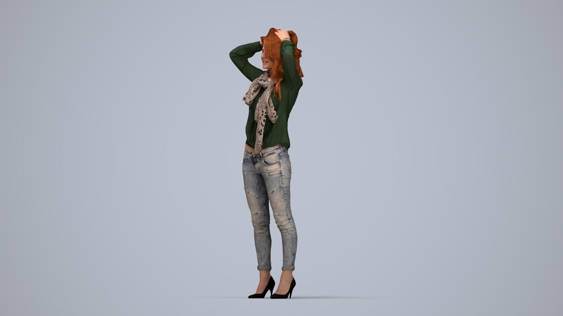 scanned 3D woman casual standing, photogrammetry people for Enscape and V-Ray, top-down view render