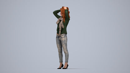 scanned 3D woman casual standing, photogrammetry people for Enscape and V-Ray, top-down view render