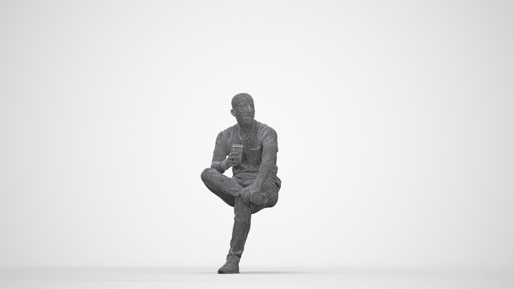 realistic 3D people man casual sitting, render-ready for V-Ray and Corona, FBX OBJ, wireframe back view