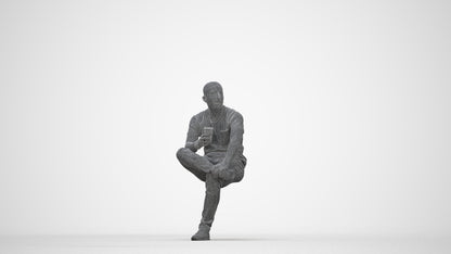 realistic 3D people man casual sitting, render-ready for V-Ray and Corona, FBX OBJ, wireframe back view