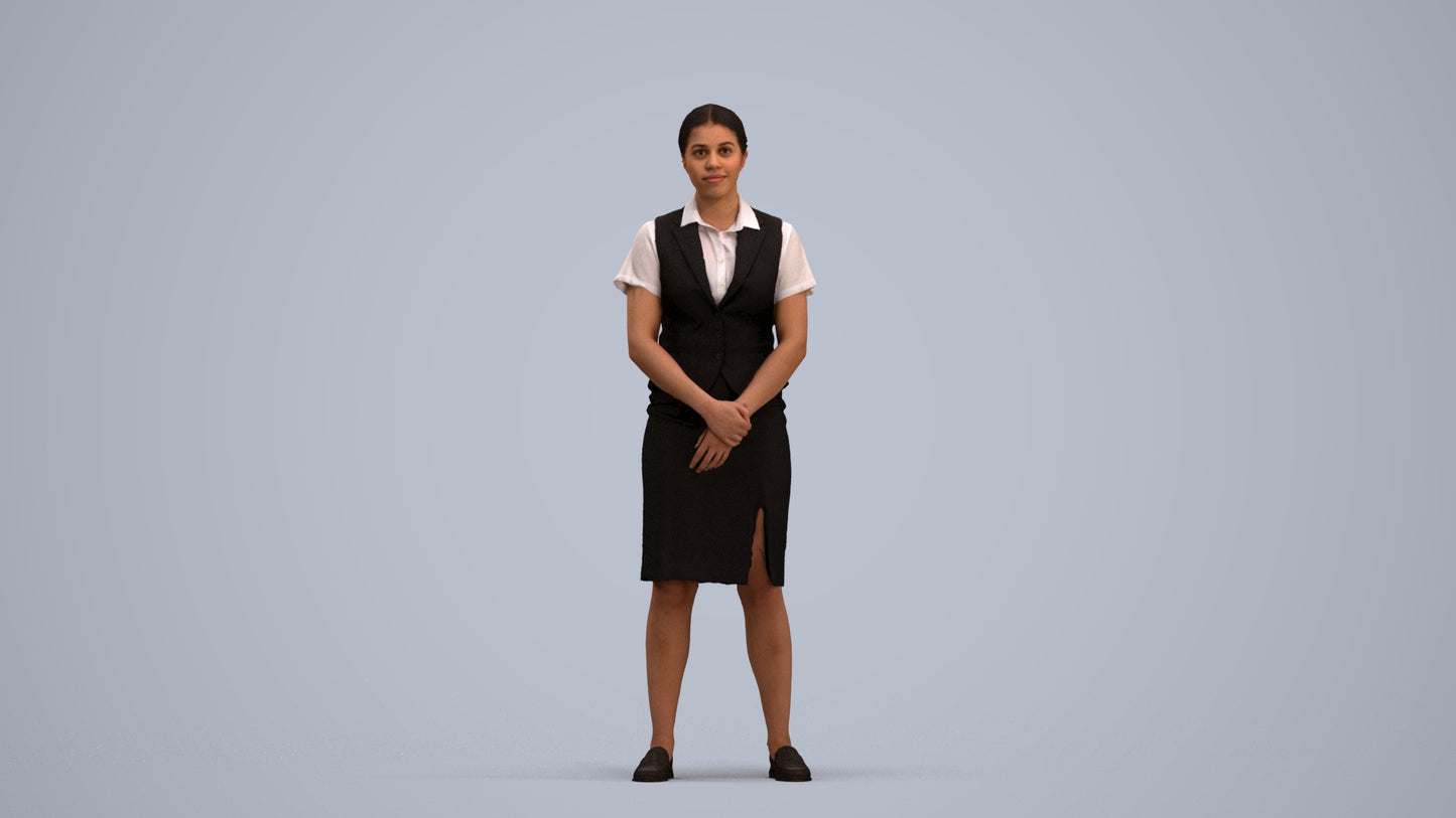 3D scanned woman hospitality, photorealistic archviz people for Enscape and SketchUp, standing pose render