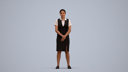 3D scanned woman hospitality, photorealistic archviz people for Enscape and SketchUp, standing pose render
