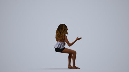 scanned 3D woman casual sitting, photogrammetry people for Enscape and V-Ray, side view render