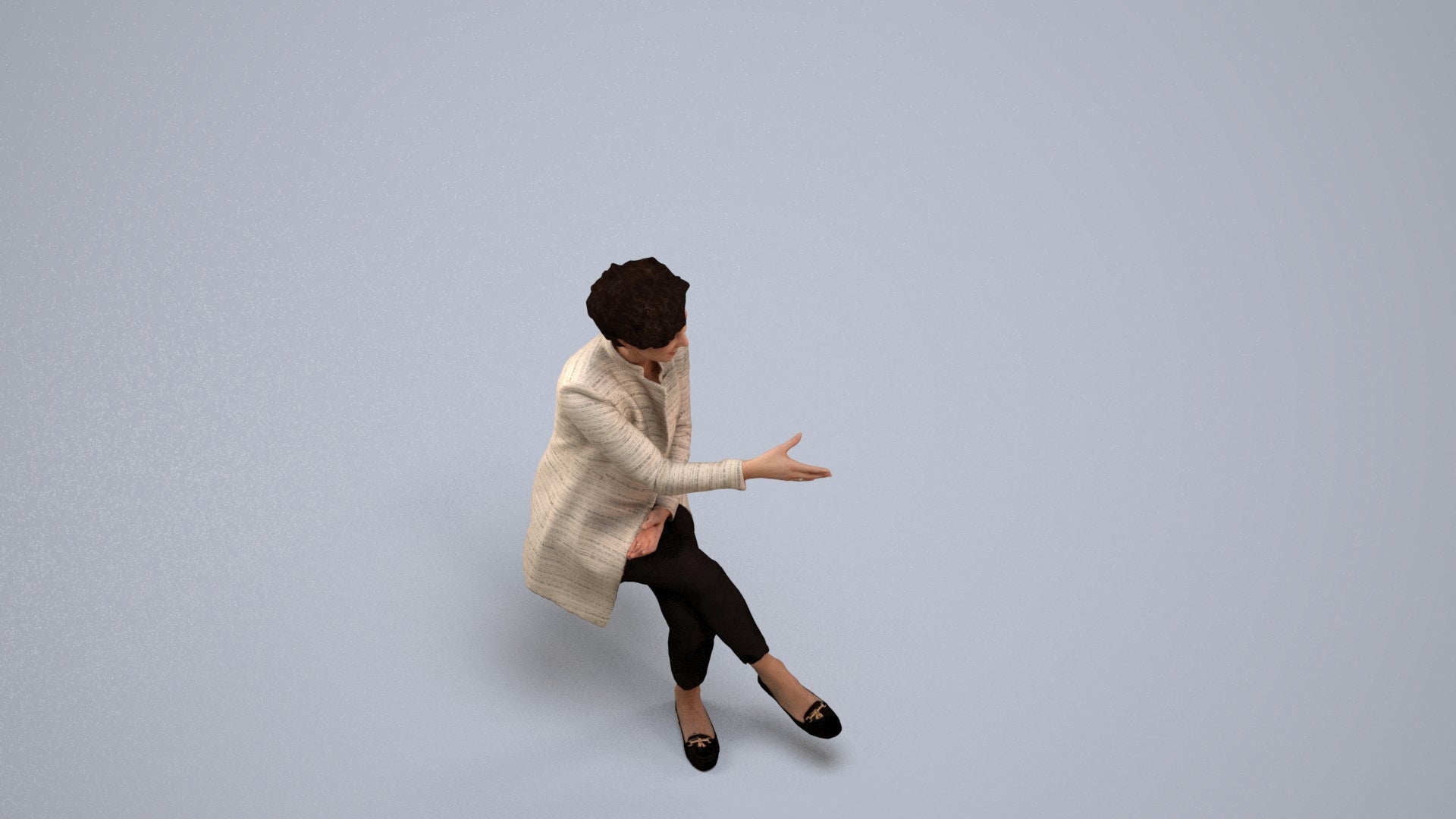 photogrammetry 3D woman business sitting, realistic human model archviz FBX, back view render