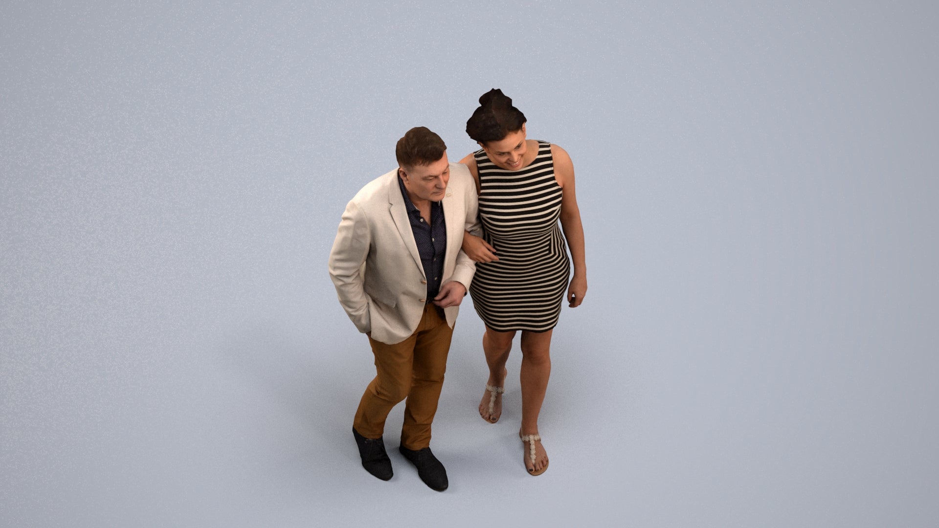 3D people model woman casual couple, scanned human for 3ds Max rendering, back view render