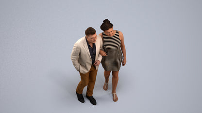 3D people model woman casual couple, scanned human for 3ds Max rendering, back view render
