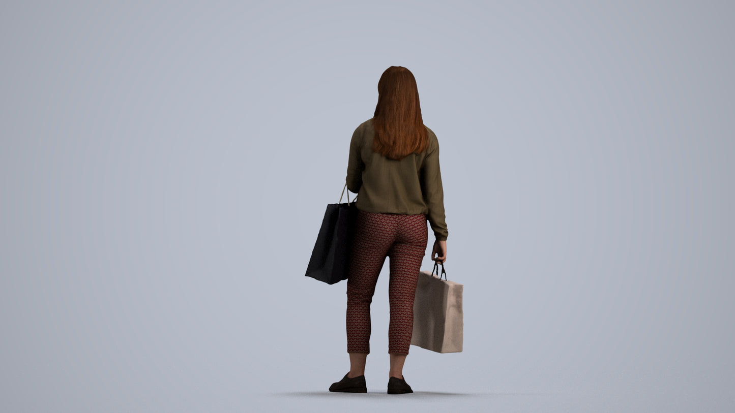 scanned 3D woman casual shopping, photogrammetry people for Enscape and V-Ray, front view render