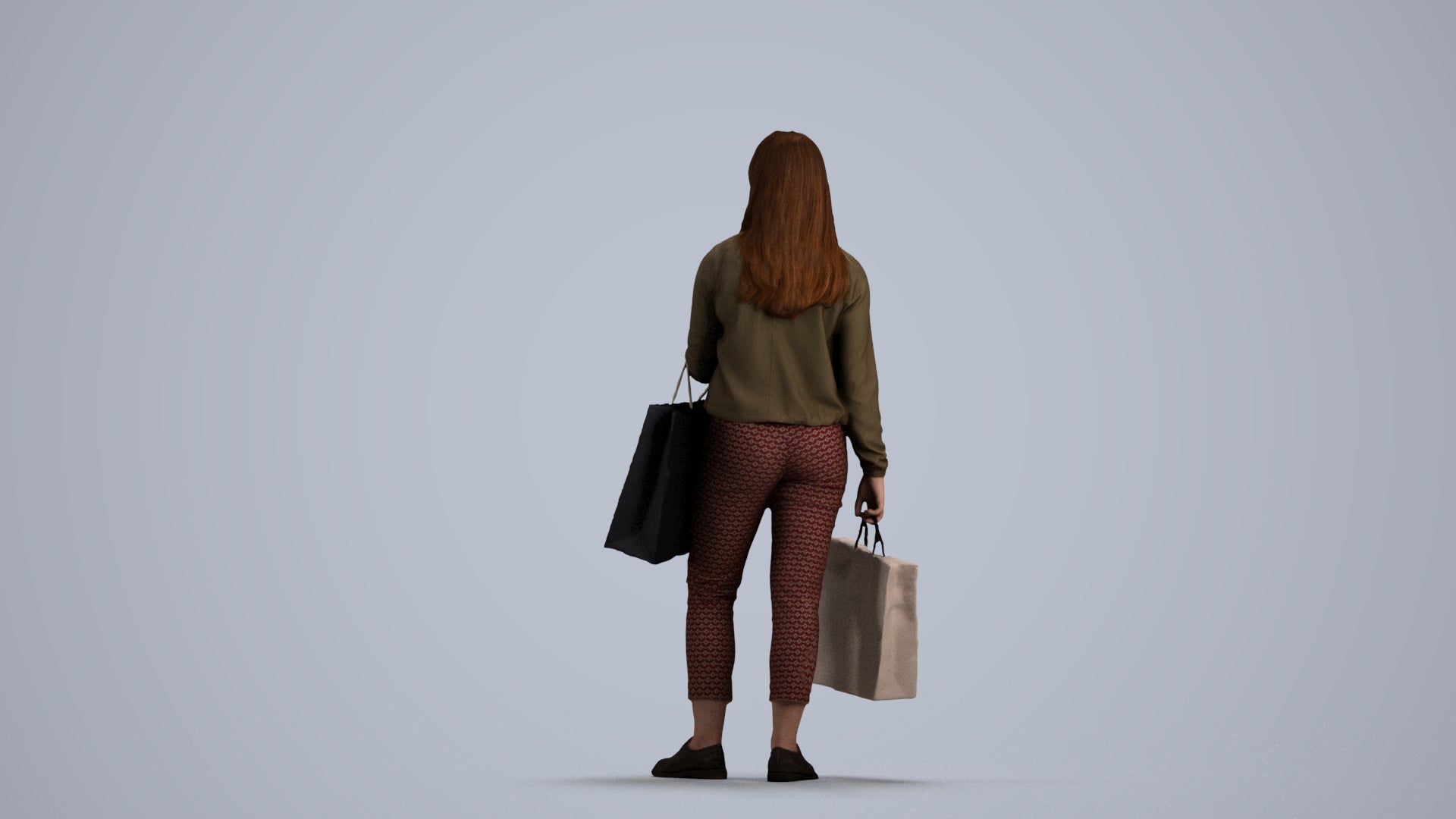 scanned 3D woman casual shopping, photogrammetry people for Enscape and V-Ray, front view render