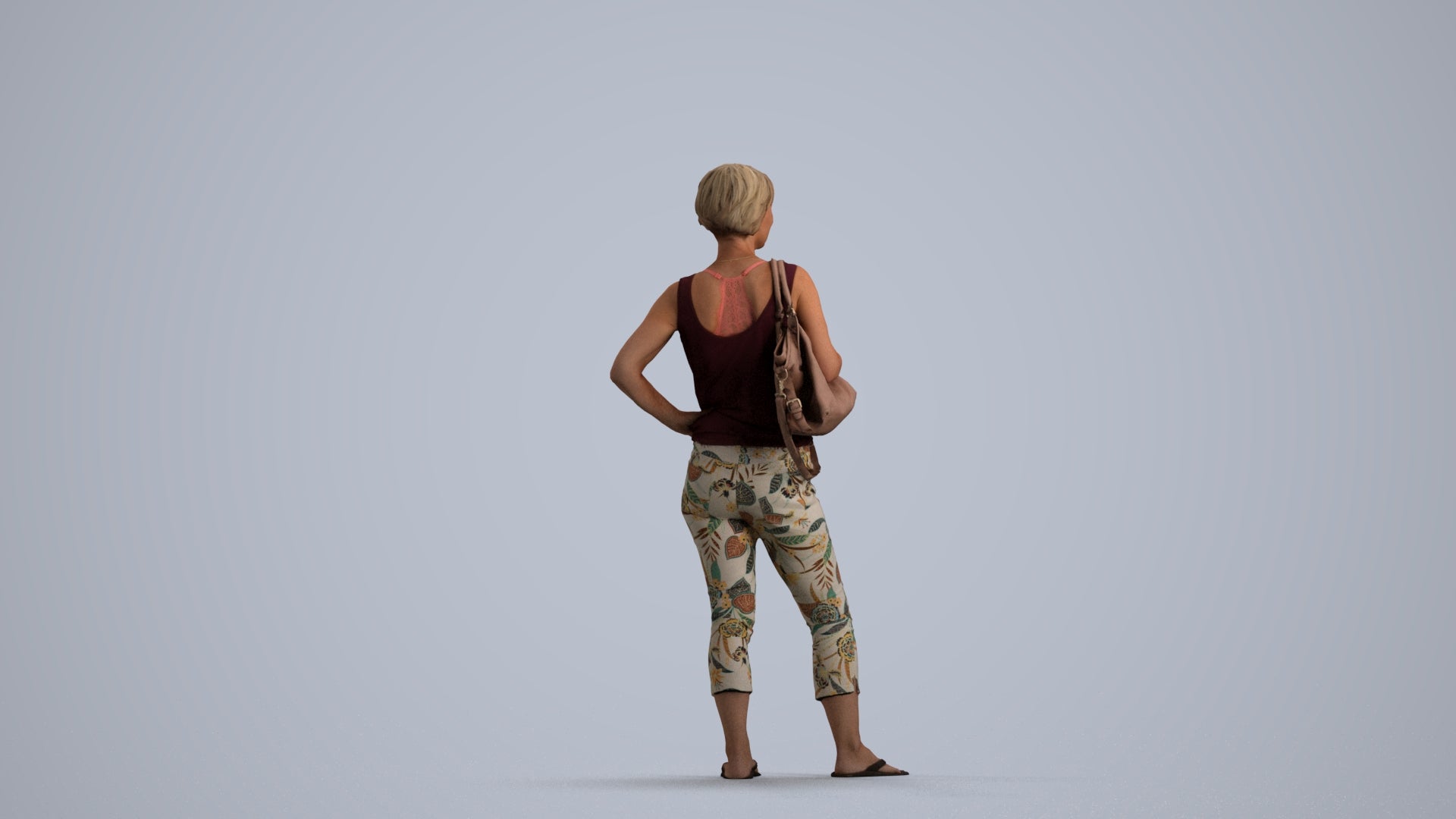 3D people model senior woman standing, scanned human for 3ds Max rendering, front view render