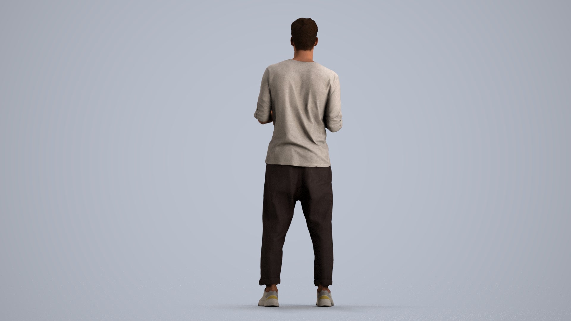 3D human model man casual standing, photogrammetry scanned person for archviz, front view render