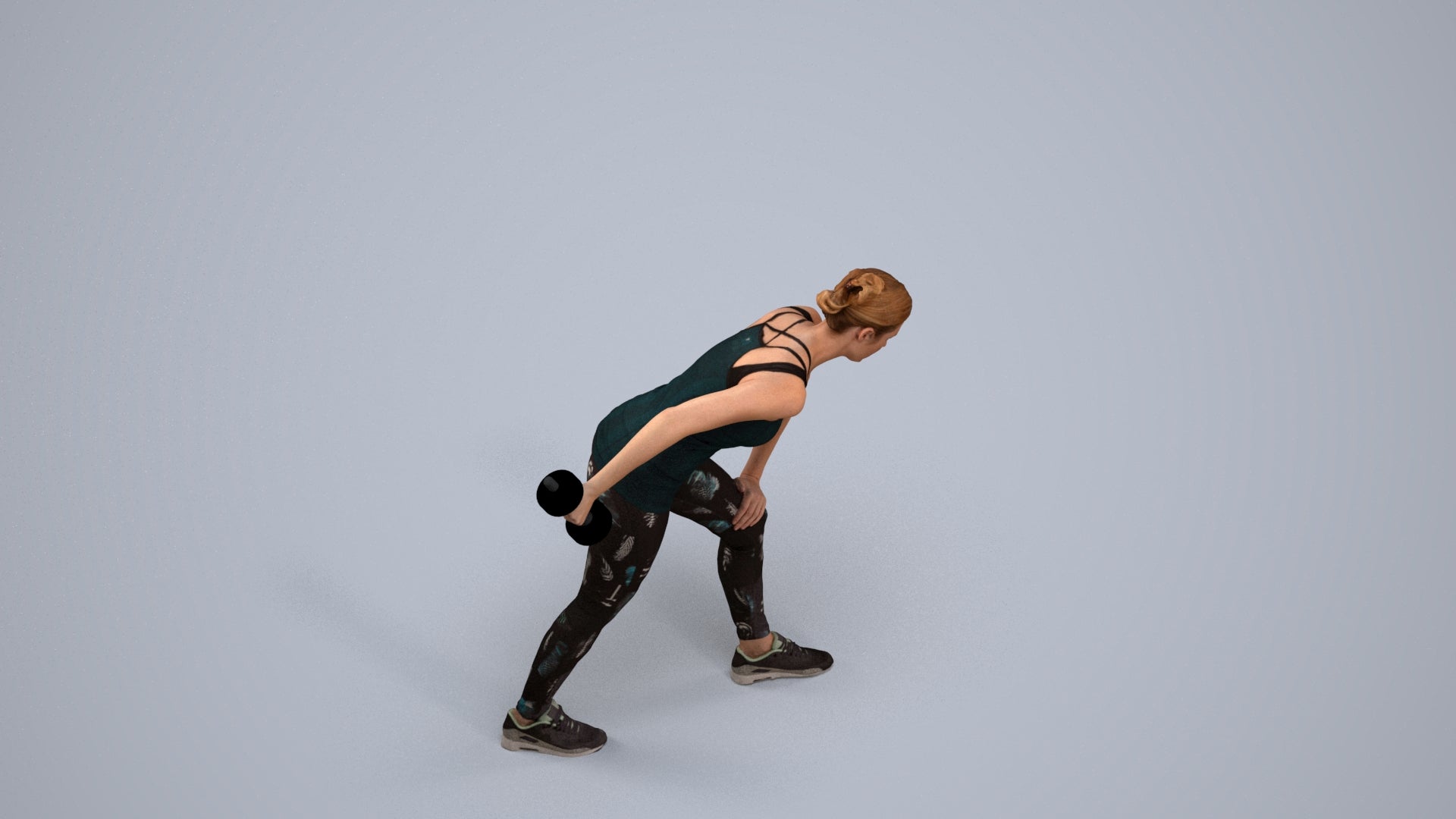 3D people model woman sport, scanned human for 3ds Max rendering, back view render