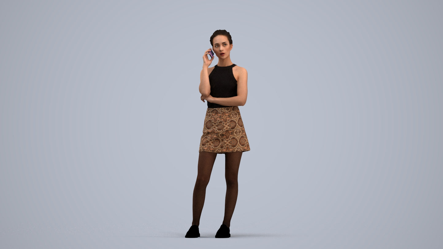 3D human model woman casual standing, photogrammetry scanned person for archviz, standing pose render