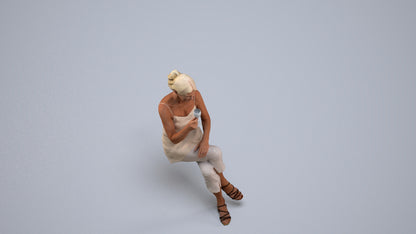 scanned 3D senior woman casual sitting, photogrammetry people for Enscape and V-Ray, back view render