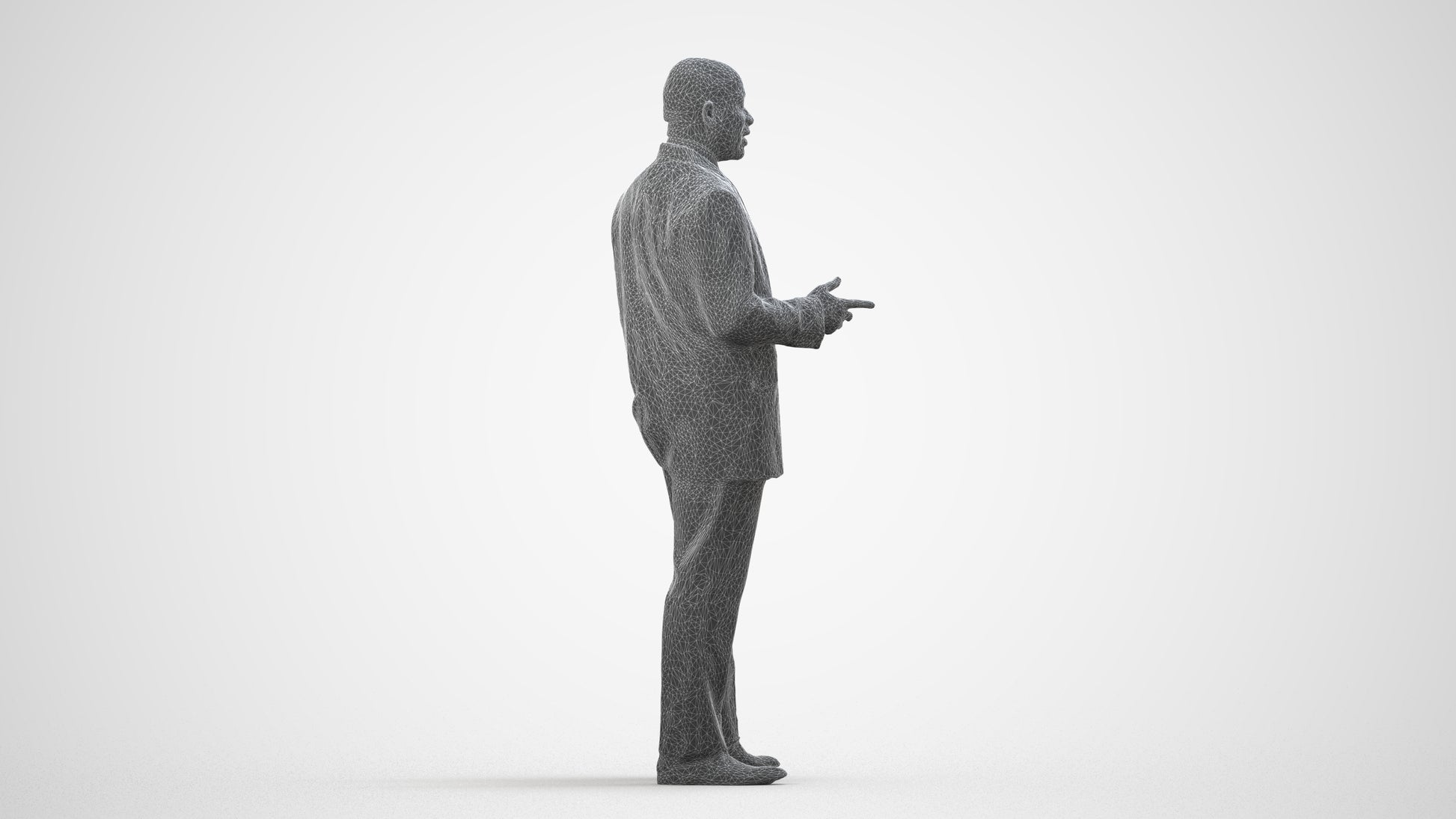 realistic 3D human man business, archviz people FBX OBJ for Blender, wireframe side view
