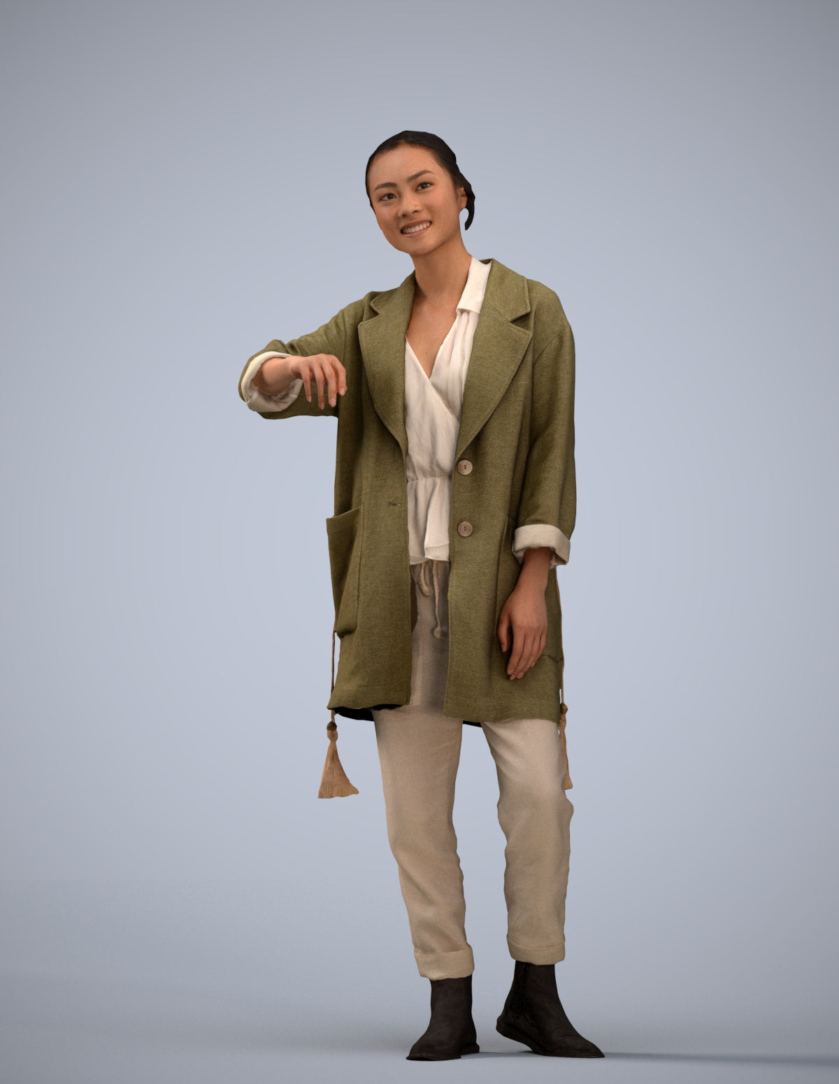 realistic 3D woman casual standing, scanned archviz people for Blender and 3ds Max