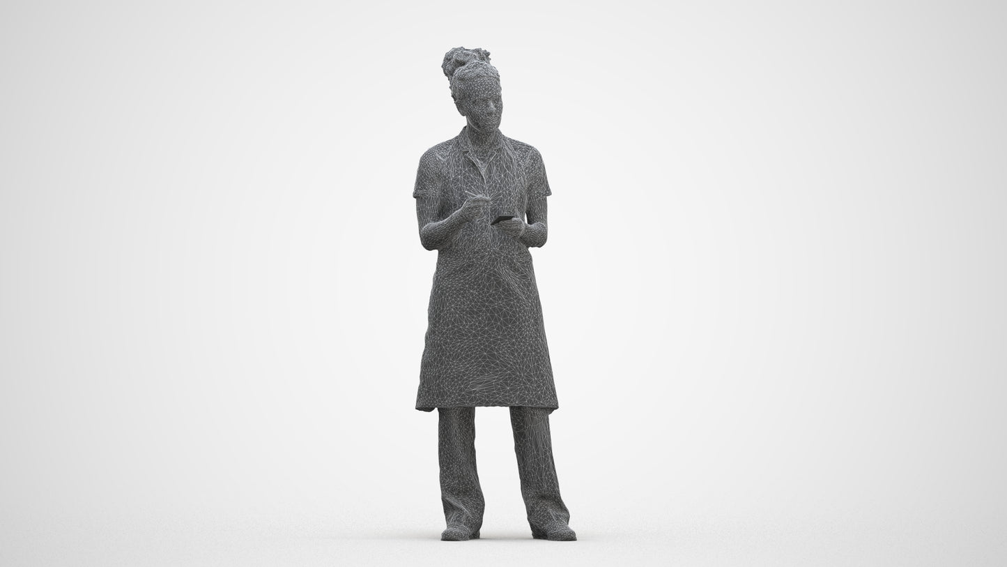 3D scanned woman hospitality, photorealistic archviz people for Enscape and SketchUp, three-quarter front view render
