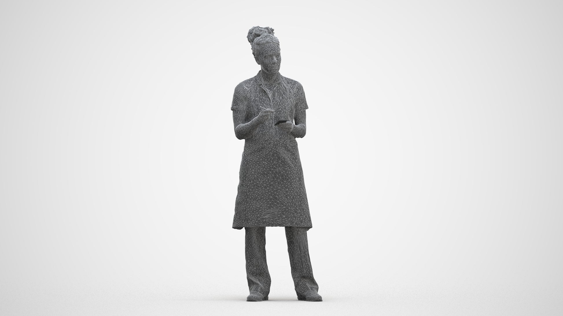3D scanned woman hospitality, photorealistic archviz people for Enscape and SketchUp, three-quarter front view render