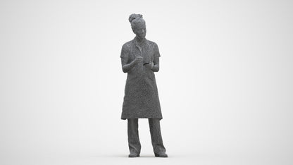 3D scanned woman hospitality, photorealistic archviz people for Enscape and SketchUp, three-quarter front view render