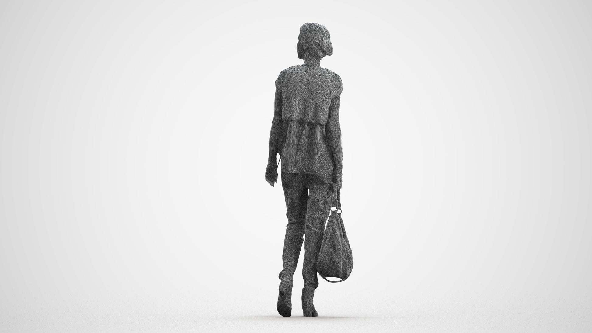 3D scanned woman standing casual, photorealistic archviz people for Enscape and SketchUp, wireframe front view