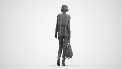 3D scanned woman standing casual, photorealistic archviz people for Enscape and SketchUp, wireframe front view
