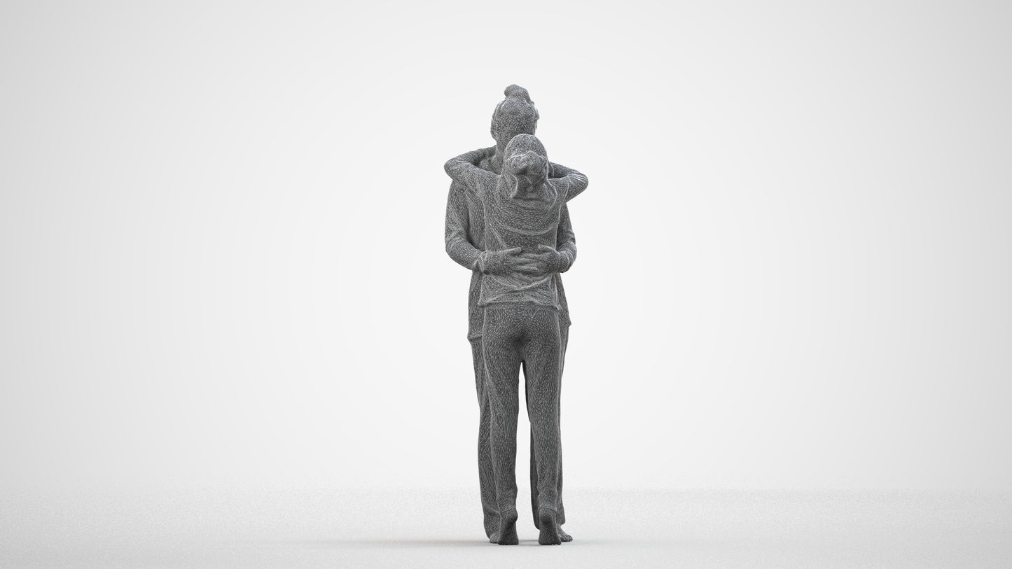 3D human model girl kids, photogrammetry scanned person for archviz, wireframe side view