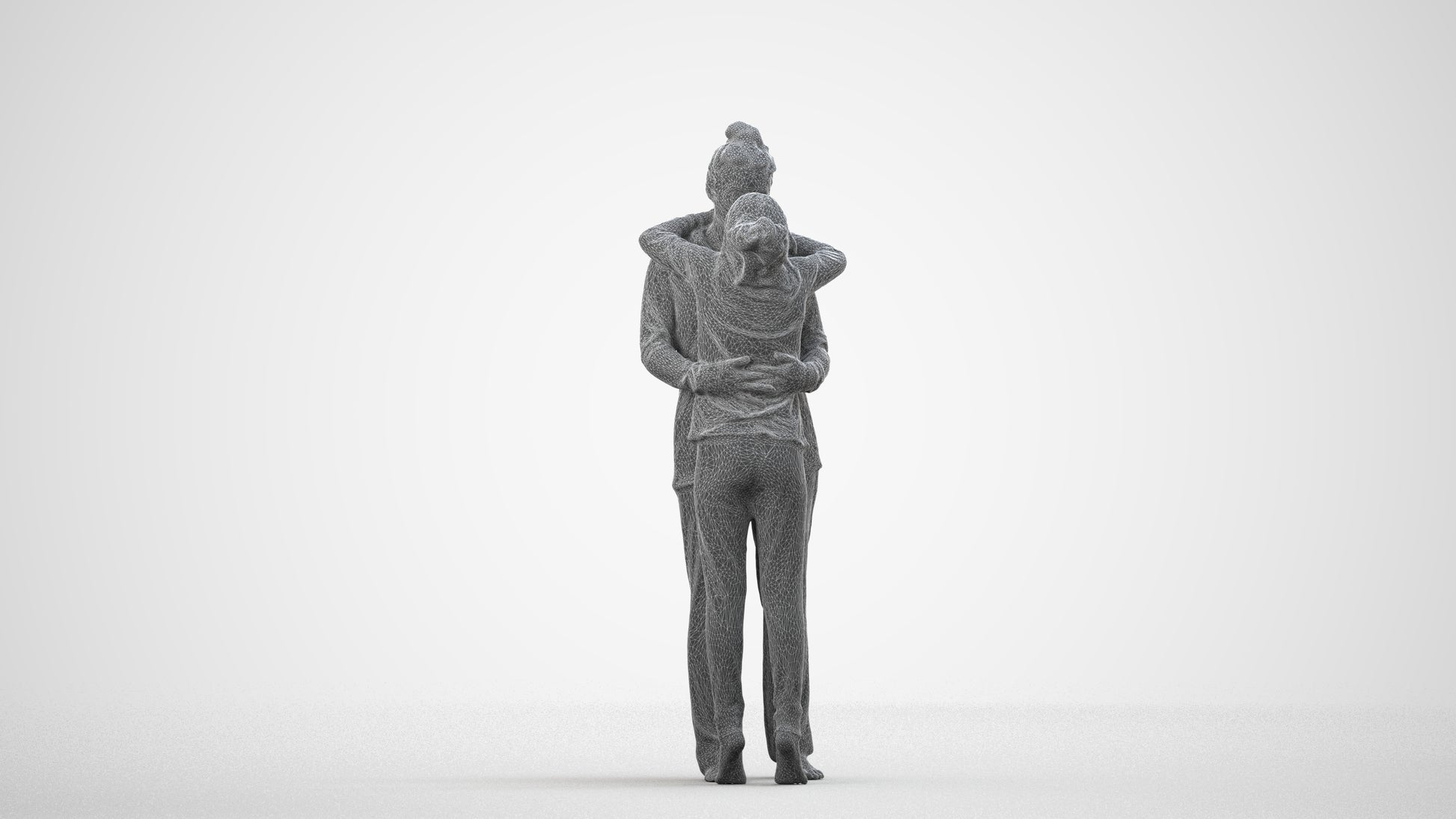 3D human model girl kids, photogrammetry scanned person for archviz, wireframe side view
